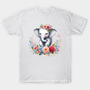 An elephant decorated with beautiful colorful flowers. T-Shirt
